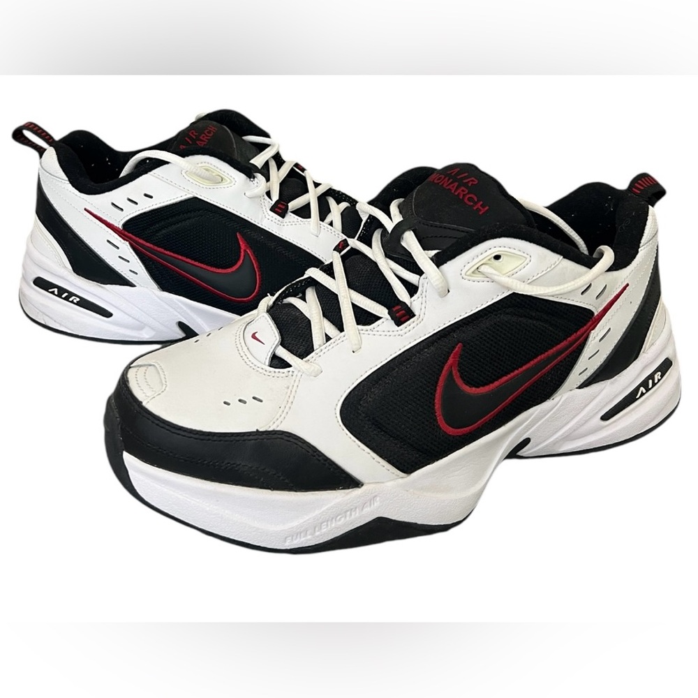 Nike Air Monarch IV men’s 12 white, red, black, and cream Cross Trainers